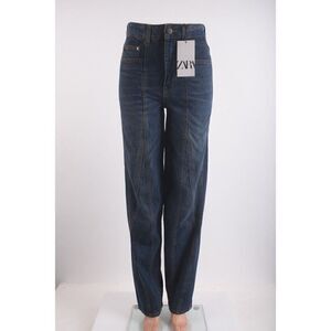 Zara Womens High Rise Dark Wash Jeans Paneled Tapered US 2 EU 34 2553/285 NWT
